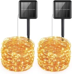 AMIR Upgraded Solar String Lights Outdoor, 2 Pack 39Feet 120 LED Solar Powered Fairy Lights, 8 Modes Waterproof Solar Decoration Lights For Garden Yard Party Wedding Christmas (Warm White)