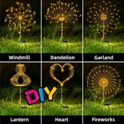 4 PCS Solar Firework Light With Rainbow Tube, 120 LEDs Outdoor Solar Garden Decorative Lights IP65 Waterproof String DIY Landscape Light For Walkway Pathway Backyard Christmas Decoration (Warm-White) -Xmas Lighting Shop 81aMbKoGJCL. AC SL1500