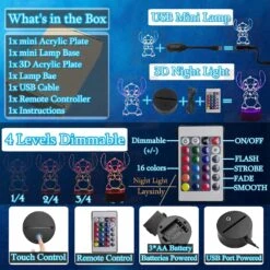 Laysinly Stitch Night Light, Anime Figure USB Touch Bedroom Sleep Light Stitch 3D LED Lamp, 16 Colors Remote Control Bedside Lamp Decoration, Stitch Desk Lamp Kids Lamp For Birthday Christmas -Xmas Lighting Shop 81aSptHO1SL. AC SL1500