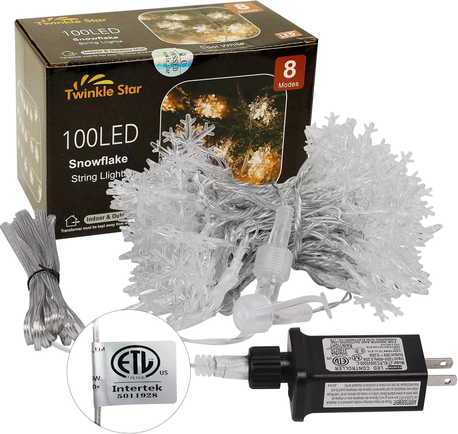 Twinkle Star 100 LED Christmas Snowflake String Lights, 49 FT Plug In Fairy Light Waterproof, Extendable For Indoor Outdoor Holiday Wedding Party, Xmas Tree, New Year, Garden Decorations (White) 7 Twinkle Star 100 LED Christmas Snowflake String Lights, 49 FT Plug In Fairy Light Waterproof, Extendable For Indoor Outdoor Holiday Wedding Party, Xmas Tree, New Year, Garden Decorations (White) - Image 7