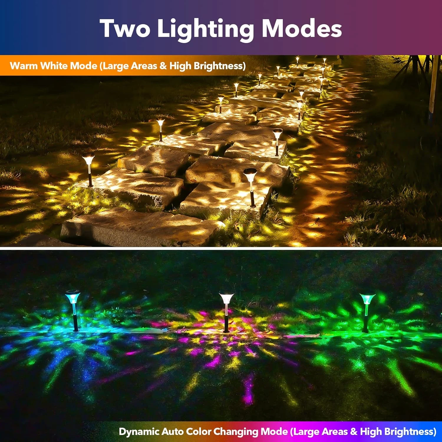 AGPTEK Solar Pathway Lights 6 Pack, Bright Christmas Decorative Dynamic Color Changing & Warm White Solar Lights Outdoor, Solar Landscape Path Lights For Garden, Yard, Driveway, Walkway, Fence, Lawn 2 AGPTEK Solar Pathway Lights 6 Pack, Bright Christmas Decorative Dynamic Color Changing & Warm White Solar Lights Outdoor, Solar Landscape Path Lights For Garden, Yard, Driveway, Walkway, Fence, Lawn - Image 2