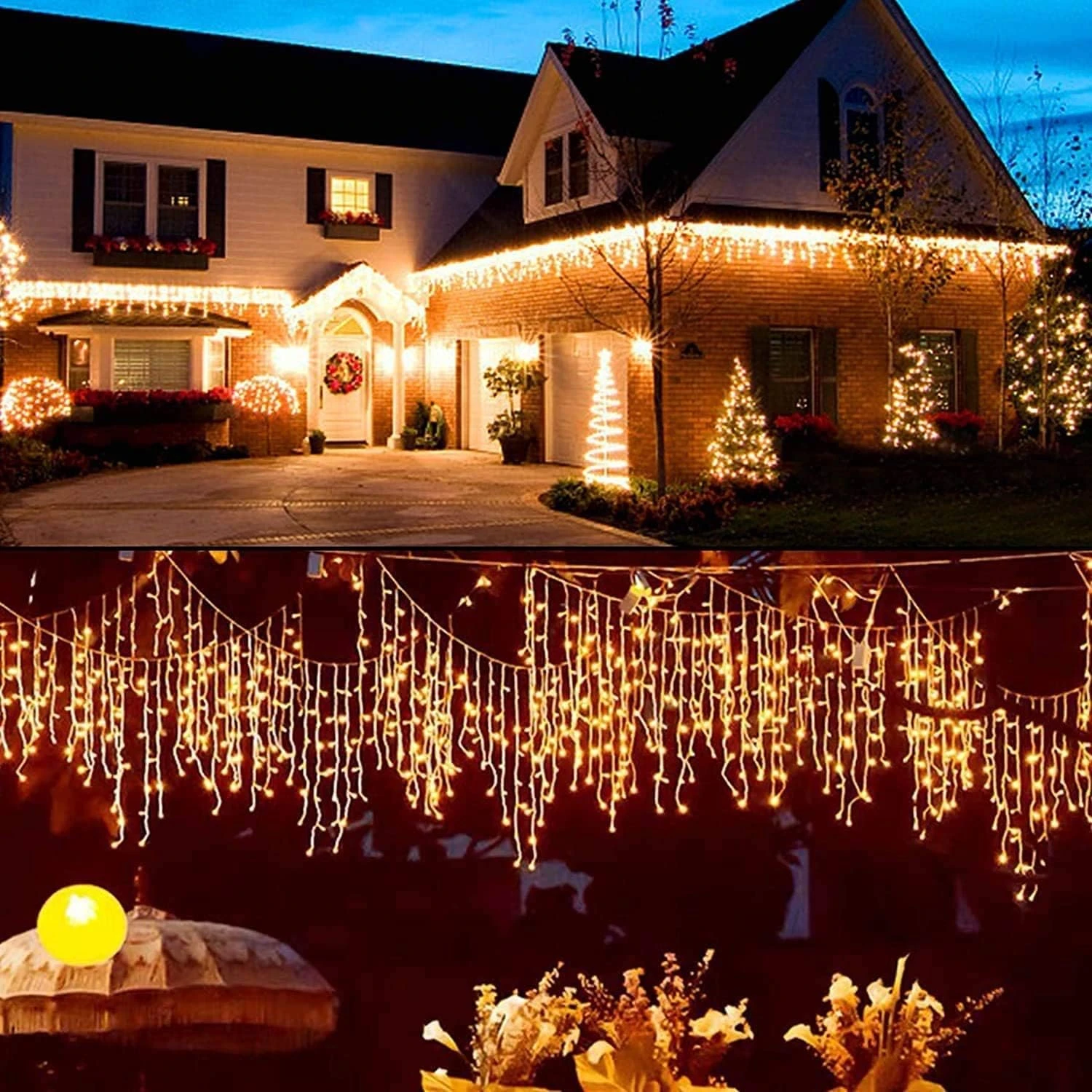Twinkle Star 360 LED Christmas Icicle Lights Outdoor Dripping Ice Cycle Lights, 29.5ft 8 Modes Curtain Fairy Lights With 60 Drops, Indoor Xmas Holiday Wedding Party Decorations, Warm White 9 Twinkle Star 360 LED Christmas Icicle Lights Outdoor Dripping Ice Cycle Lights, 29.5ft 8 Modes Curtain Fairy Lights With 60 Drops, Indoor Xmas Holiday Wedding Party Decorations, Warm White - Image 9