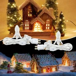 SUNSGNE Set Of 2 Accessory Cord With One Light Bulb, 6Ft Blow Mold Light White Accessory Cord With On/Off Switch Plug C7 Indoor String Light For Village Christmas Craft Halloween Decor, White -Xmas Lighting Shop 81c9lacN L. AC SL1500