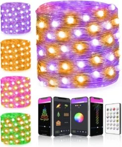 Probro Bluetooth Fairy String Lights - 66ft Dynamic DIY Halloween Lights App Control, RGB Color Changing Plug In Christmas Lights Music Sync Twinkle Lights For Xmas Tree Room Wall Indoor Outdoor Decor