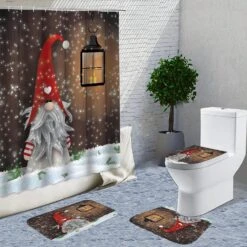 Ilmobile Christmas Gnome Bathroom Sets With Shower Curtain And Rugs, Gnomes Christmas Shower Curtain Set With Rugs, Christmas Bathroom Rugs Christmas Bathroom Decor (M2)