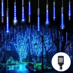 Blingstar Meteor Shower Lights 30CM 10 Tubes 240 LED Christmas Lights Plug In Snowfall LED Lights Outdoor Waterproof Falling Rain Lights For Tree Holiday Porch Yard Patio Roof Party Decoration, Blue