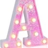 Foaky LED Letter Lights Sign Light Up Pink Letters Glitter Alphabet Letter Sign For Night Light Wedding/Birthday Party Battery Powered Christmas Lamp Girls Gifts Home Bar Decoration（A