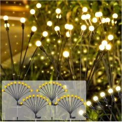 40LED Garden Solar Lights, 4 Packs Vibrant Solar Powered Firefly Lights Outdoor Waterproof Starburst Swaying Light For Pathway Landscape Courtyard Christmas House Decoration, White Warm