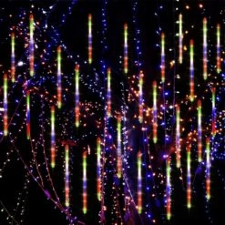 Falling Rain Lights 11.8 Inch 8 Tube 192 LEDs, Meteor Shower Lights Waterproof, Icicle Snow Fall String Cascading Lights, Christmas Lights For Holiday Party Wedding, Garden Decoration (Colorful) -Xmas Lighting Shop 81dVd7ABcEL. AC SL1500