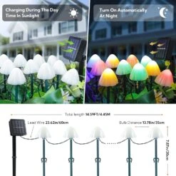 Pellimo Set Of 12pcs Mushroom Solar Garden Lights,2 Modes 14.5ft Solar Powered Mushroom Night String Lights Waterproof For Outdoor Pathway Garden Lawn Party Christmas Decor (Multicolor) -Xmas Lighting Shop 81dYNyeeBlL. AC SL1500