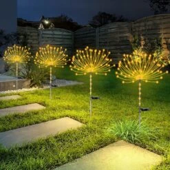4 PCS Solar Firework Light With Rainbow Tube, 120 LEDs Outdoor Solar Garden Decorative Lights IP65 Waterproof String DIY Landscape Light For Walkway Pathway Backyard Christmas Decoration (Warm-White)