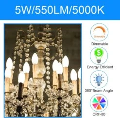 Energetic Smarter Lighting Dimmable E12 LED Candelabra Bulb,60 Watt Equivalent B11 LED Chandelier Bulbs, Daylight 5000K, 550LM, 5 Watt Halloween Christmas Decoration Filament Candle,UL Listed, 12pk 14 Energetic Smarter Lighting Dimmable E12 LED Candelabra Bulb,60 Watt Equivalent B11 LED Chandelier Bulbs, Daylight 5000K, 550LM, 5 Watt Halloween Christmas Decoration Filament Candle,UL Listed, 12pk -Xmas Lighting Shop 81dsyNntBkL. AC SL1500