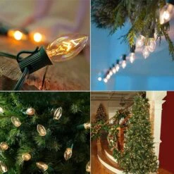 Christmas Lights 25Ft Clear C7 Vintage Lights With 27 Clear Traditional Bulbs E12 Base (2 Spare, 5W) Outdoor Warm White Christmas Lights For Garden Patio Christmas Bistro Cafe Party Decor, Green -Xmas Lighting Shop 81e HDJwnL. AC SL1500