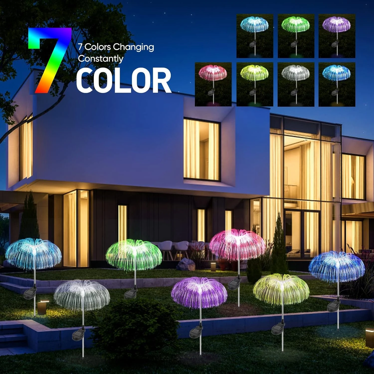 Solar Outdoor Lights Solar Garden Lights Decorative 2Pack, Solar Flower Lights Jellyfish Fairy Lights Waterproof For Patio,Yard,Backyard, Pathway, Garden Decor 7Color Change Christmas Decorations 2 Solar Outdoor Lights Solar Garden Lights Decorative 2Pack, Solar Flower Lights Jellyfish Fairy Lights Waterproof For Patio,Yard,Backyard, Pathway, Garden Decor 7Color Change Christmas Decorations - Image 2