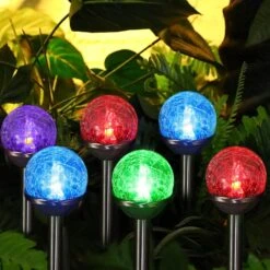 Honoson 6 Pieces Crackle Glass Solar Lights LED Color Changing Solar Lights Outdoor Lawn Lights Solar Lights For Christmas Garden Decor Lights Patio Pathway Lawn Yard Landscape
