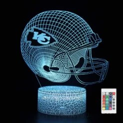 Junnire Cute Chiefs Football Helmet 3D Optical Illusion LED Bedroom Decor Sleep Table Lamp With Remote 7 Colors Acrylic Visual Night Light Birthday Christmas Gifts For Kids KC Men Women