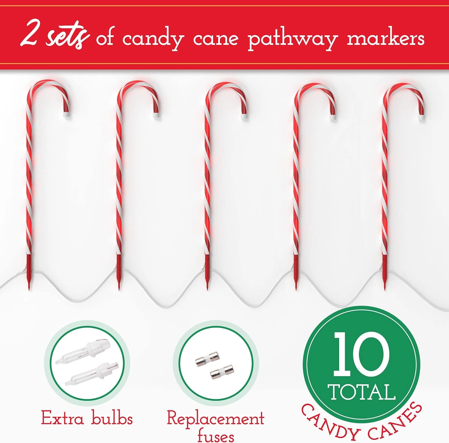 PREXTEX 10 Christmas Candy Cane Pathway Lights Markers For Indoor And Outdoor Use - Christmas Light Up Candy Cane Walkway Outside (2 Sets Of 5 Candy Canes, 22 Inches Tall) 3 PREXTEX 10 Christmas Candy Cane Pathway Lights Markers For Indoor And Outdoor Use - Christmas Light Up Candy Cane Walkway Outside (2 Sets Of 5 Candy Canes, 22 Inches Tall) - Image 3