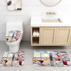 ArtSocket 4 Pcs Shower Curtain Set Santa Claus Christmas Snowman Window With Non-Slip Rugs Toilet Lid Cover And Bath Mat Bathroom Decor Set 72" X 72" -Xmas Lighting Shop 81gC0nsFHIL. AC SL1500