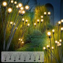 Lanthium 8 Pack Solar Firefly Lights Outdoor Waterproof With 8 LEDs, Solar Powered Outdoor Lights - Swaying Solar Garden Lights - Warm White Solar Powered Firefly Lights, Christmas Lights For Garden