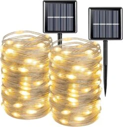 QITONG 2 Pack Upgraded PVC Solar Fairy Lights, Each 33ft 100 LED Warm White Solar Lights Outdoor Waterproof, 8 Modes Twinkle Mini String Lights For Garden Yard Patio Fence Christmas Decorations