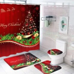 4 Pcs Merry Christmas Shower Curtain Sets With Non-Slip Rugs, Toilet Lid Cover, Bath Mat And 12 Hooks Xmas Tree Ball Snowflake Shower Curtain For Christmas Decoration 9 4 Pcs Merry Christmas Shower Curtain Sets With Non-Slip Rugs, Toilet Lid Cover, Bath Mat And 12 Hooks Xmas Tree Ball Snowflake Shower Curtain For Christmas Decoration -Xmas Lighting Shop 81gXrD9ZKiL. AC SL1500