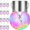12Pack Outdoor Hanging Solar Lights - Cracked Glass Solar Lights Waterproof LED Decorative Ball Lights Tree Solar Powered Globe Lights With Hook For Garden Yard Fence Christmas Decoration, Multicolor