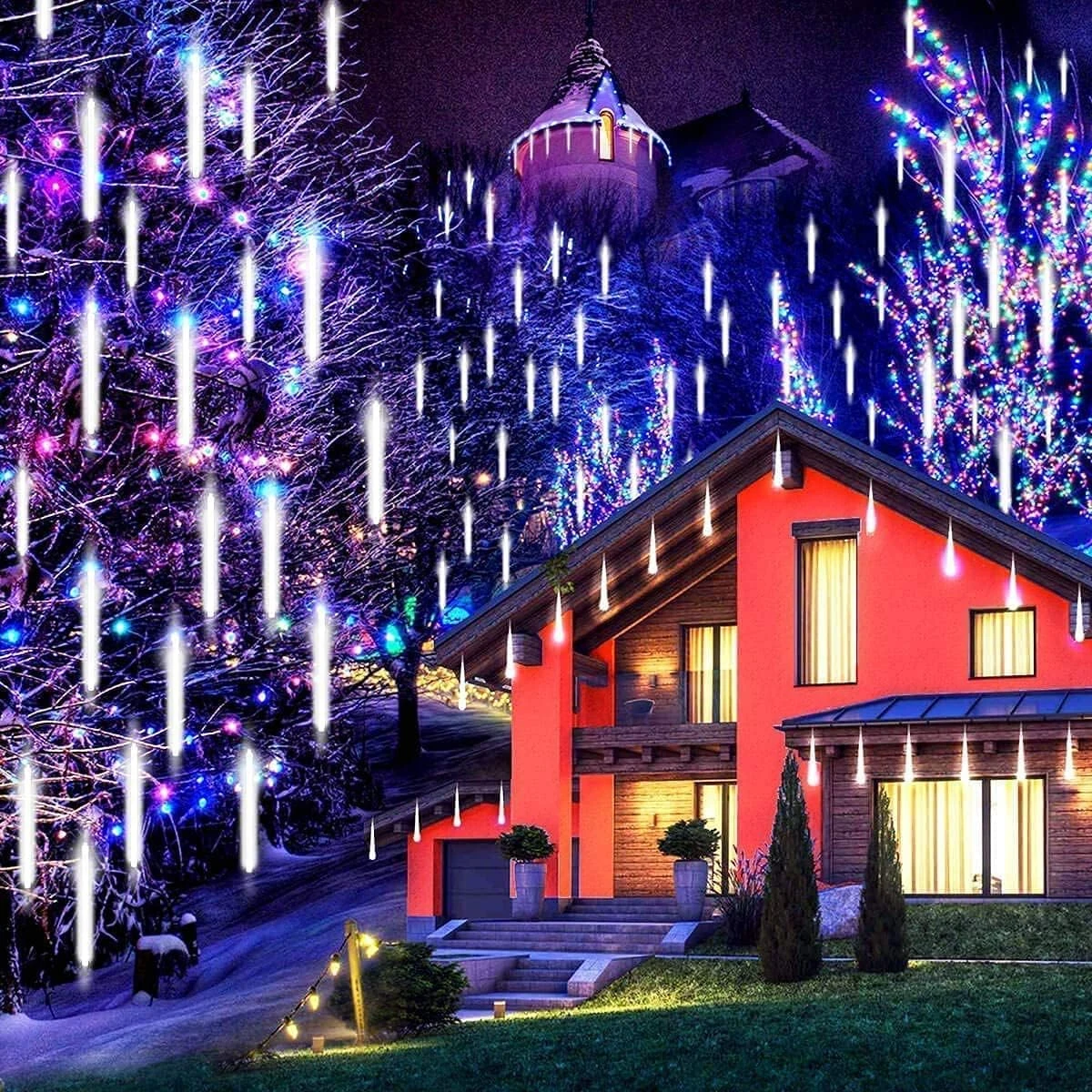 GENERIC Christmas Lights, Meteor Shower Lights, Outdoor Decoration Light, Waterproof Icicle Lights Falling Rain String Lights For Halloween Tree Party Garden Patio Porch Decoration (Multi-Colored) 1 GENERIC Christmas Lights, Meteor Shower Lights, Outdoor Decoration Light, Waterproof Icicle Lights Falling Rain String Lights For Halloween Tree Party Garden Patio Porch Decoration (Multi-Colored)