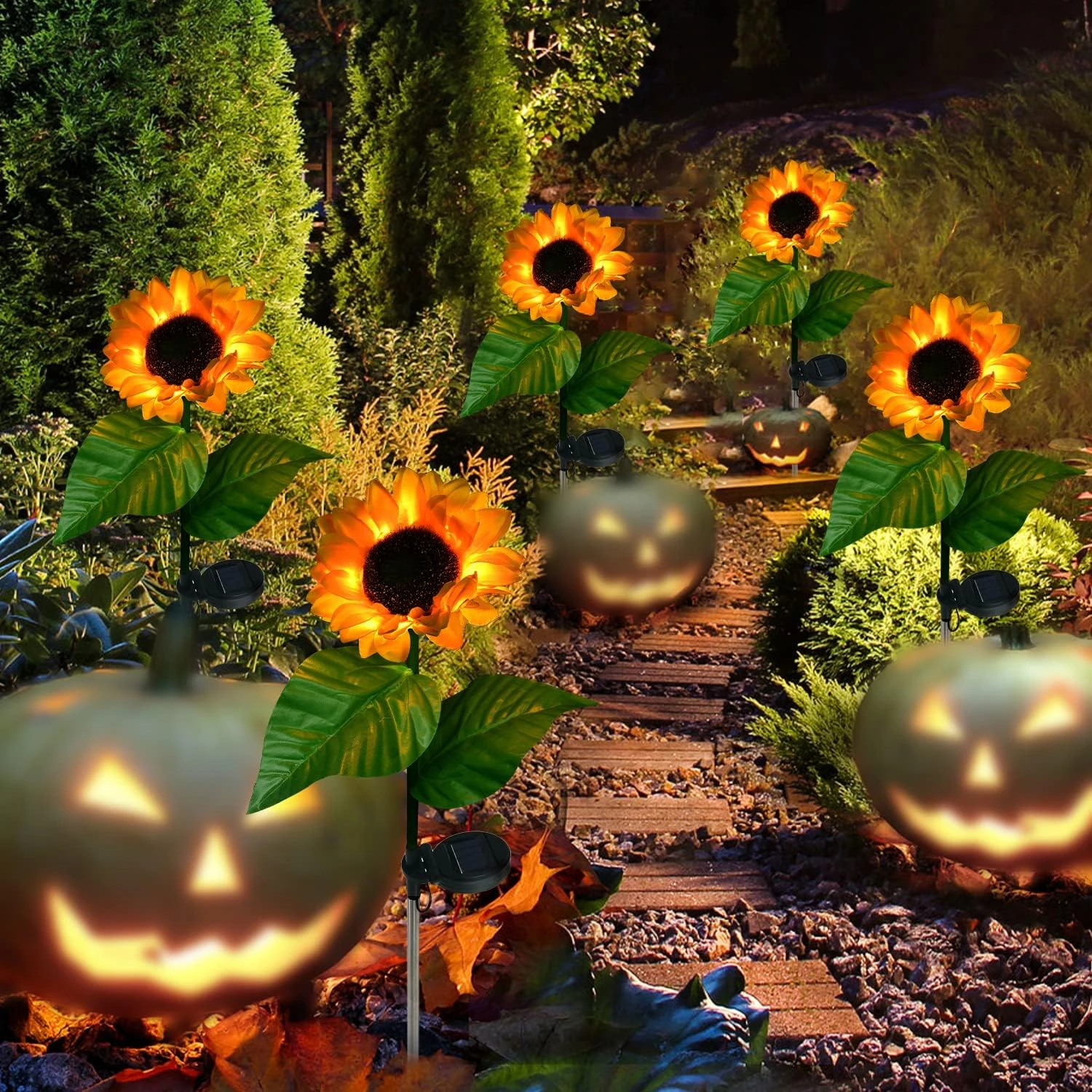 Sunflower Solar Lights, Blueguan 8 Pack Solar Sunflowers Outdoor Garden Lights Waterproof IP65, Durable Rechargeable Solar Sunflower Lights Decorative For Lawn Yard, Christmas Patio Pathway Décor 5 Sunflower Solar Lights, Blueguan 8 Pack Solar Sunflowers Outdoor Garden Lights Waterproof IP65, Durable Rechargeable Solar Sunflower Lights Decorative For Lawn Yard, Christmas Patio Pathway Décor - Image 5