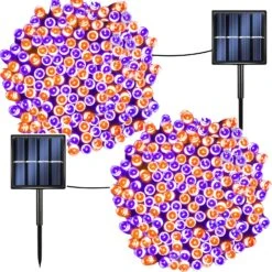 Vicila Halloween Solar String Lights Orange Purple, 2 Pack 200 LED Solar Lights Garden 8 Modes Fairy Lights For Christmas, Wedding, Party, Halloween Decorations-72ft(Purple&Orange)