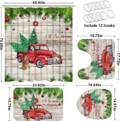 Ikfashoni 4 Pcs Christmas Shower Curtains Set With Non-Slip Rugs, Toilet Lid Cover And Bath Mat, Vintage Wooden Snowflake Shower Curtain With 12 Hooks, Xmas Tree Red Truck Shower Curtain For Bathroom 13 Ikfashoni 4 Pcs Christmas Shower Curtains Set With Non-Slip Rugs, Toilet Lid Cover And Bath Mat, Vintage Wooden Snowflake Shower Curtain With 12 Hooks, Xmas Tree Red Truck Shower Curtain For Bathroom -Xmas Lighting Shop 81huKIDeoL. AC SL1500