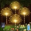 AOFLICT Solar Garden Lights, 4 Pack 126 LED Solar Firework Lights With Remote, 8 Lighting Modes Garden Firework Lights Outdoor Waterproof For Pathway, Backyard, Christmas, Party Decor (Warm White)