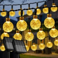 Flechllary 2-Pack 100 LED 46FT Solar String Lights Outdoor, Crystal Globe Lights With 8 Modes, Solar String Lights Outdoor Waterproof For Garden Tree Patio Party Christmas Decorations (Warm White)