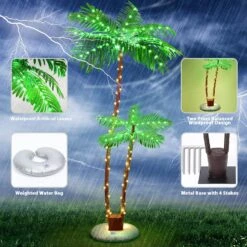 Solar Lighted Palm Trees For Outside Patio, Bar Pool Deck Outdoor Decorations Decor, Light Up LED Artificial Fake Tree Lights For Yard Tropical Party Christmas -Xmas Lighting Shop 81i2aPlEjWL. AC SL1500