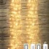 Outdoor Fairy Lights With Remote Control - 2 Pack Battery Operated Waterproof Twinkle Lights, 250 LEDs, 8.2ft Waterfall Firefly Lights For Garden Wedding Birthday Christmas Decorations (Warm White)