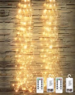 Outdoor Fairy Lights With Remote Control - 2 Pack Battery Operated Waterproof Twinkle Lights, 250 LEDs, 8.2ft Waterfall Firefly Lights For Garden Wedding Birthday Christmas Decorations (Warm White)