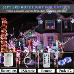 2 Pack Battery Rope Lights Outdoor Waterproof, 66Ft 200 LED Rope Lights For Outside, 8 Modes Remote Christmas String Lights USB Battery Powered For Trampoline Camping Garden Decorations(Multi Color) -Xmas Lighting Shop 81iYuV6i6L. AC SL1500