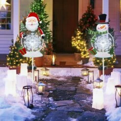 FORUP Solar Christmas Yard Decorations, Outdoor LED Solar Powered Snowflake Xmas Pathway Lights, Metal Garden Stake Lights, Snowman Santa Christmas Lawn Yard Ornament, Set Of 2 -Xmas Lighting Shop 81igJVXdihL. AC SL1500
