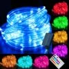 18 Colors 33FT Solar Rope Lights Outdoor Waterproof LED, Color Changing 100 LED Rope Lights Blue Green Pink Fairy String Tube Lights Remote Timer For Garden Fence Tree Party Christmas Holiday Decor