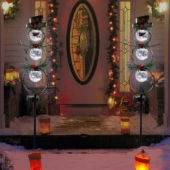 GUOOU Solar Christmas Yard Decorations, Outdoor LED Solar Powered Glass Ball Lights, Xmas Snowman Pathway Lights, Metal Solar Garden Stake Lights, Snowman Christmas Lawn Yard Ornament, Set Of 2 -Xmas Lighting Shop 81kGKbGKI8L. AC SL1500