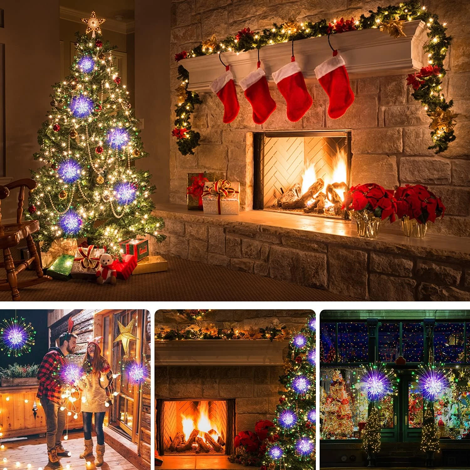 MIDDIA 4 Pcs Firework Lights Outdoor Holiday Tree Lights Christmas Decorations, Wedding Hanging Star Lights, Fairy Lights Sparklers Starburst Light, Diwali Firecracker String Light For Party Garden 2 MIDDIA 4 Pcs Firework Lights Outdoor Holiday Tree Lights Christmas Decorations, Wedding Hanging Star Lights, Fairy Lights Sparklers Starburst Light, Diwali Firecracker String Light For Party Garden - Image 2