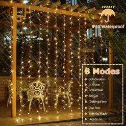 600 LED Solar Curtain Lights Outdoor Remote Control Gazebo Light 8 Modes Waterproof Waterfall Fairy Light String Window Wall Hanging Solar Patio Light Outside Wedding Party Christmas Decor, Warm -Xmas Lighting Shop 81kRxGNBbDL. AC SL1500