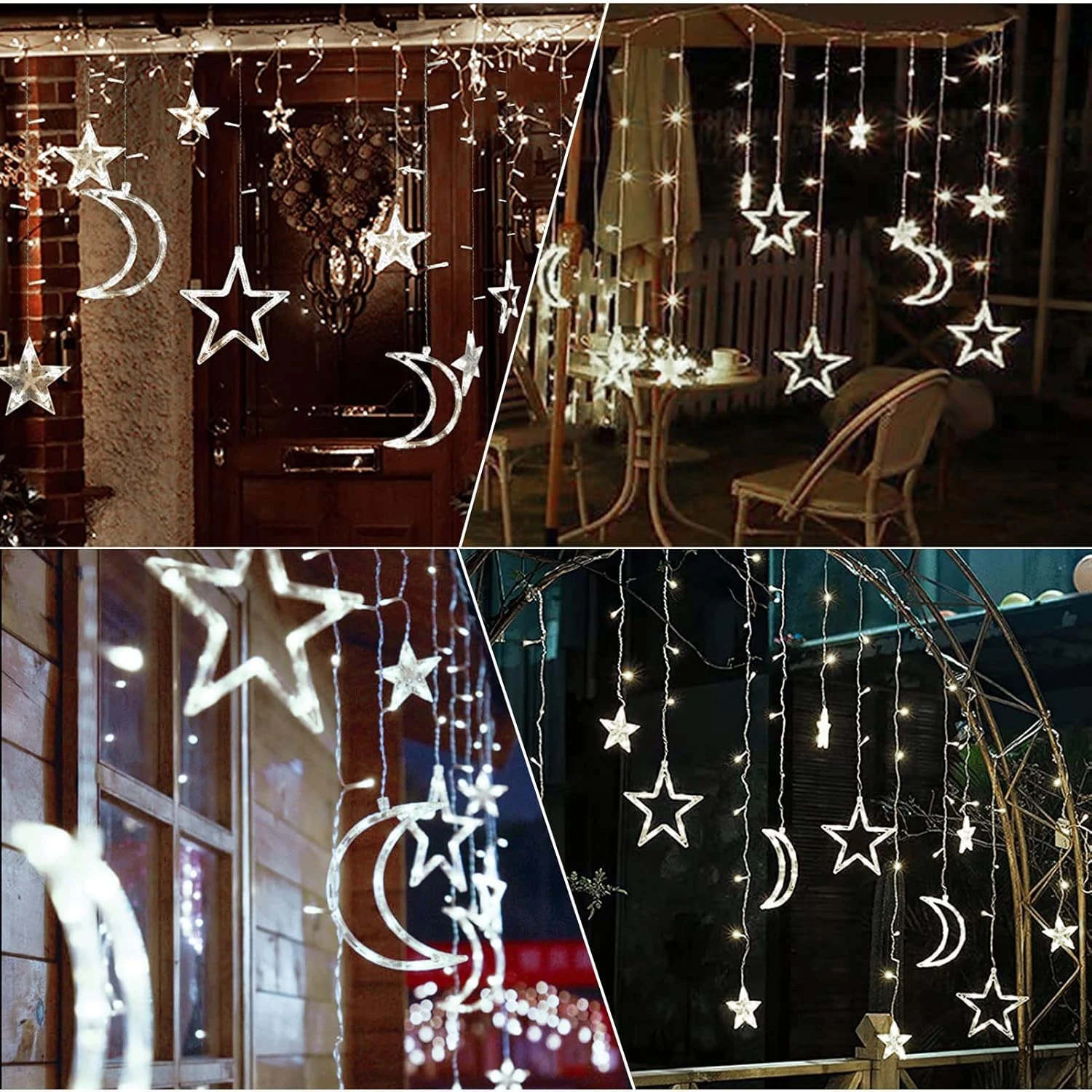 138 LED Ramadan Decorations Lights, Solar Moon And Star Lights For Outdoor Waterproof, Solar Christmas Powered Curtain Lights With 8 Modes, Ramadan Hanging Decor For Ramadan, Home, Patio (Cold White) 2 138 LED Ramadan Decorations Lights, Solar Moon And Star Lights For Outdoor Waterproof, Solar Christmas Powered Curtain Lights With 8 Modes, Ramadan Hanging Decor For Ramadan, Home, Patio (Cold White) - Image 2