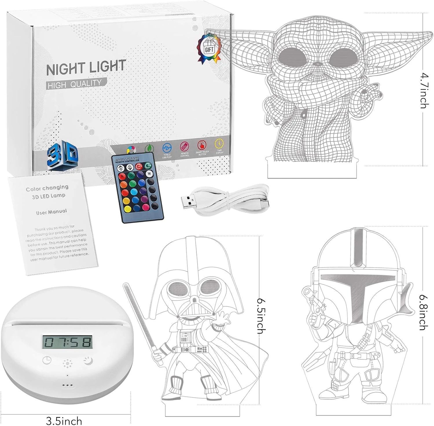 3D Star Wars Night Light For Kids - 3 Patterns And 16 Color Change Decor Lamp - Warm White Light For Sleep - Star Wars Toys For Kids - Birthday & Christmas Gifts For Boys Girls And Star Wars Fans 7 3D Star Wars Night Light For Kids - 3 Patterns And 16 Color Change Decor Lamp - Warm White Light For Sleep - Star Wars Toys For Kids - Birthday & Christmas Gifts For Boys Girls And Star Wars Fans - Image 7