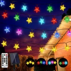 Christmas Solar Star String Lights 66FT 150LED Outdoor Solar Patio Lights Garden Tree Lights Outside Twinkle Fairy Lights With 11 Modes Remote Waterproof 4 Colors Changing For Yard Party Decor