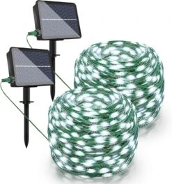 Ollny Solar Christmas Lights, Solar Outdoor String Lights, 2 Pack 80FT/240LED IP67 Waterproof Solar Fairy Lights, 8 Lighting Modes With 3 Timer, For Patio, Balcony, Garden, Wedding(Cool White)