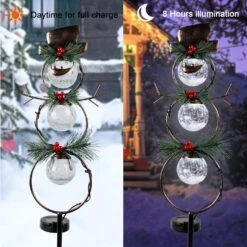 GUOOU Solar Christmas Yard Decorations, Outdoor LED Solar Powered Glass Ball Lights, Xmas Snowman Pathway Lights, Metal Solar Garden Stake Lights, Snowman Christmas Lawn Yard Ornament, Set Of 2 -Xmas Lighting Shop 81lgDnsSVnL. AC SL1500