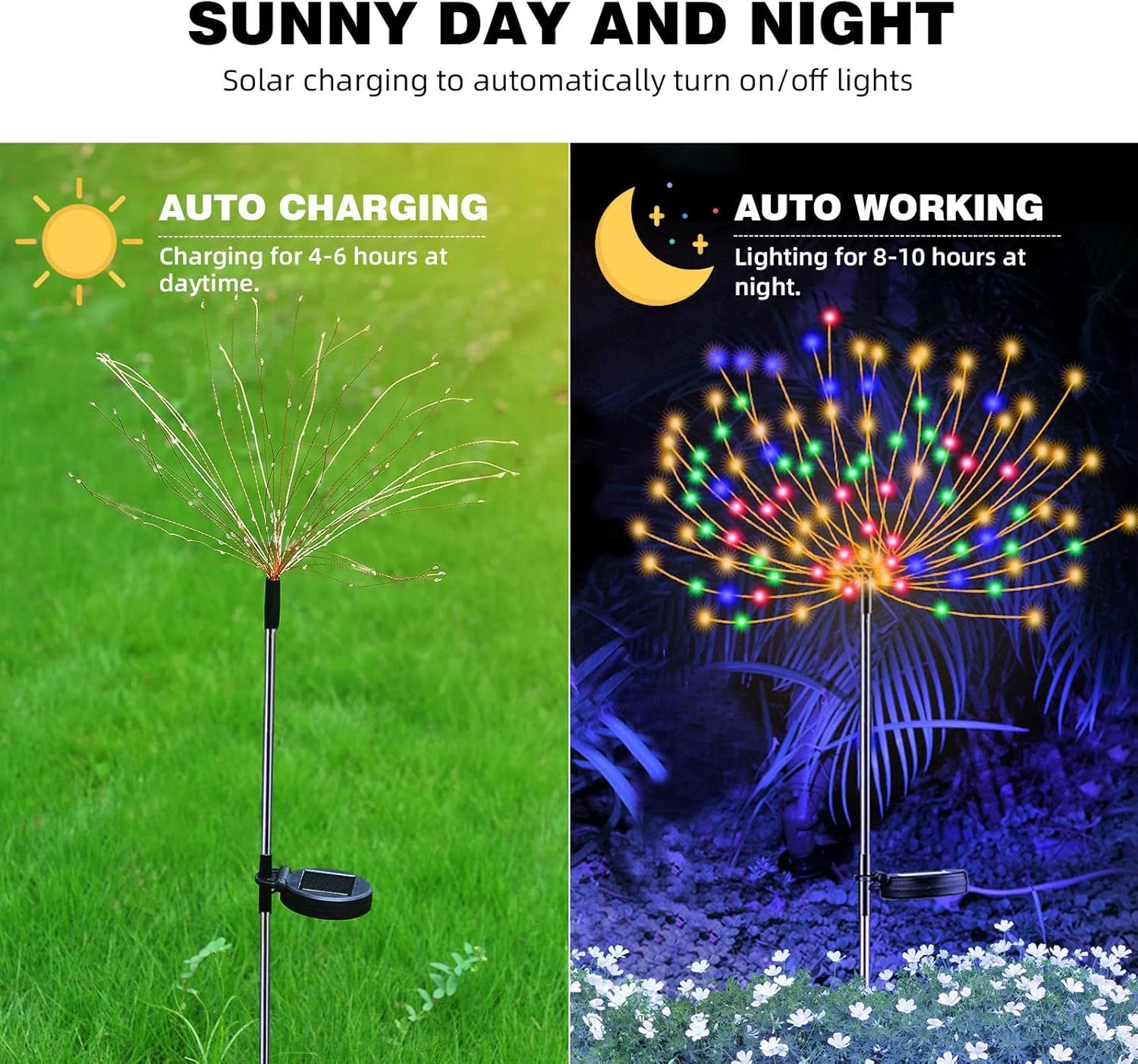 4 PCS Solar Firework Light, Outdoor Solar Garden Decorative Lights 120 LED Powered 40 Copper Wires String DIY Landscape Light For Walkway Pathway Backyard Christmas Decoration Parties (Multi-Colored) 2 4 PCS Solar Firework Light, Outdoor Solar Garden Decorative Lights 120 LED Powered 40 Copper Wires String DIY Landscape Light For Walkway Pathway Backyard Christmas Decoration Parties (Multi-Colored) - Image 2