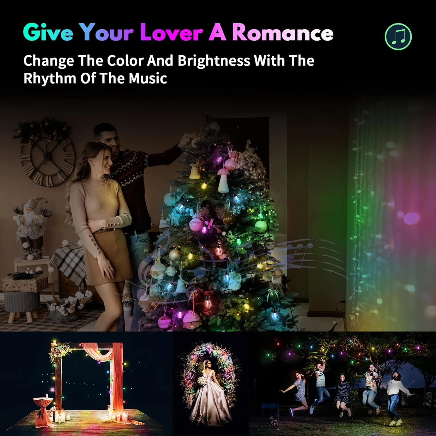 Outdoor String Lights Color Changing - 48FT Sync With Music Led Patio Lights Outdoor Waterproof With App And Remote Hanging 15 RGB Bulb Create Ambience For Garden, Cafe, Backyard, Christmas, Party 6 Outdoor String Lights Color Changing - 48FT Sync With Music Led Patio Lights Outdoor Waterproof With App And Remote Hanging 15 RGB Bulb Create Ambience For Garden, Cafe, Backyard, Christmas, Party - Image 6