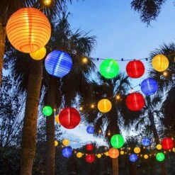 ALLOMN Solar Lantern String Lights, 19.7ft 30LED Waterproof Garden Lantern, String Lights Fair Lights With Fabric Lantern Exterior And Interior Decoration For Christmas, Garden, Home, Yard (Colorful) -Xmas Lighting Shop 81m6YBYfSWL. AC SL1000