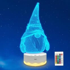 Ammonite Gnome 3D Illusion Night Light For Kids, 3D Optical USB LED Light With Remote Touch 16 Color Flashing Changing Timer Desk Lamps Room Decor Festival Birthday Christmas Gifts
